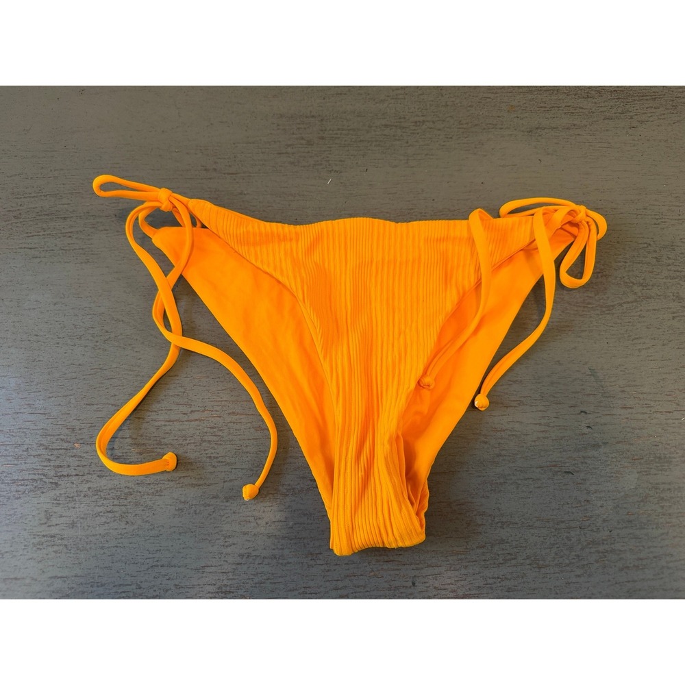 L Space Ribbed Side Tie Bikini Bottoms Neon Orange Small S/P NWOT